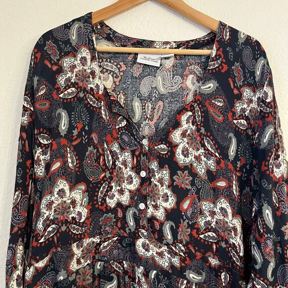 Vermont Country Store Maxi Dress 3X Button Lightweight Paisley Boho Elephant - Picture 3 of 12